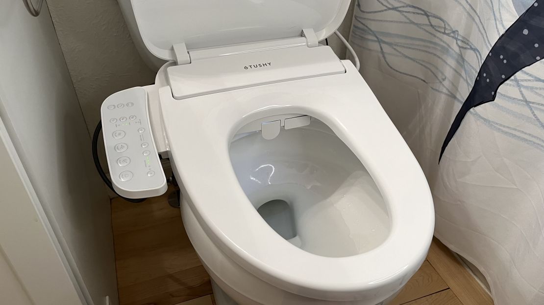 Tushy Cloud installed on a toilet