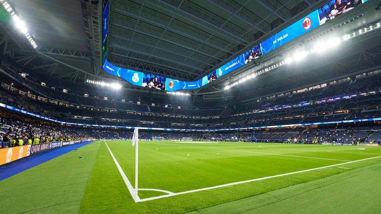 November 5, 2024, Madrid, Spain: View of the Corner of Santiago Bernabeu Stadium during the UEFA champions league match between Real Madrid 