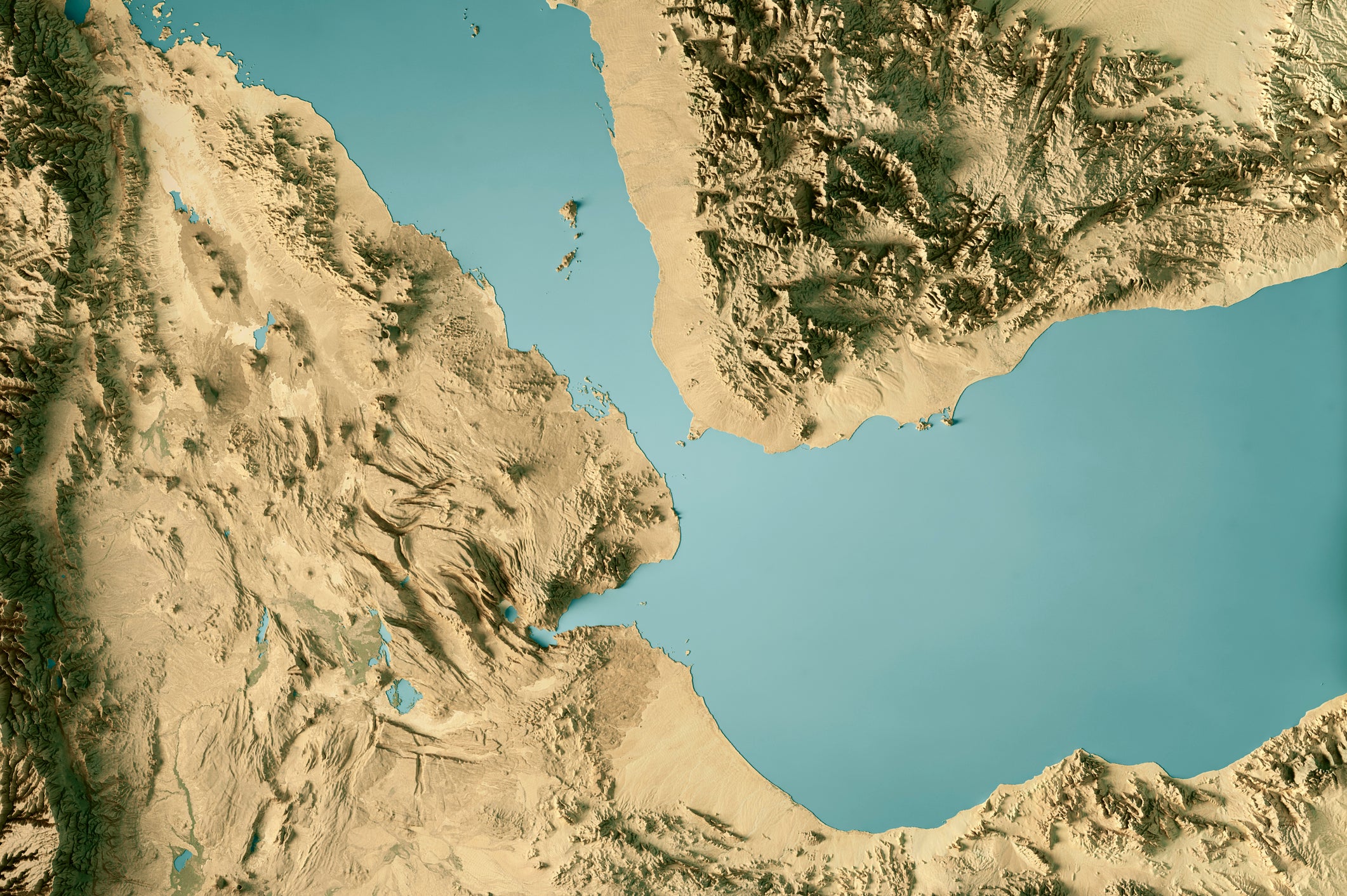 Topographic Map of the Bab Al-Mandab Strait, Red Sea, Gulf of Aden.