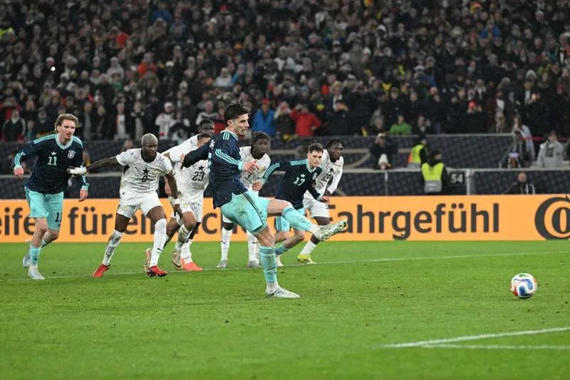 Germany's Kai Havertz scores his side's first goal during the International Friendly soccer match between Germany and Ghana at MHP Arena. Federico Gambarini/dpa