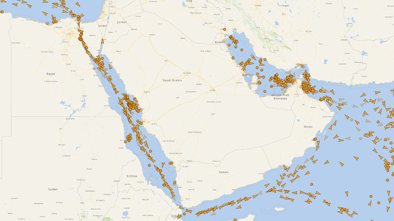 Oil tanker traffic in the region. Pic: Vesselfinder