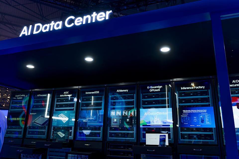 BARCELONA, SPAIN - 2026/03/02: AI data centers are seen on show at the Mobile World Congress 2026 (MWC) at the Fira de Barcelona. The GSMA Mobile World Congress one of the most important technology and communications trade shows worldwide, held annually in Barcelona, with the biggest technology and mobile companies from all over the world presenting their latest products. (Photo by Davide Bonaldo/SOPA Images/LightRocket via Getty Images)