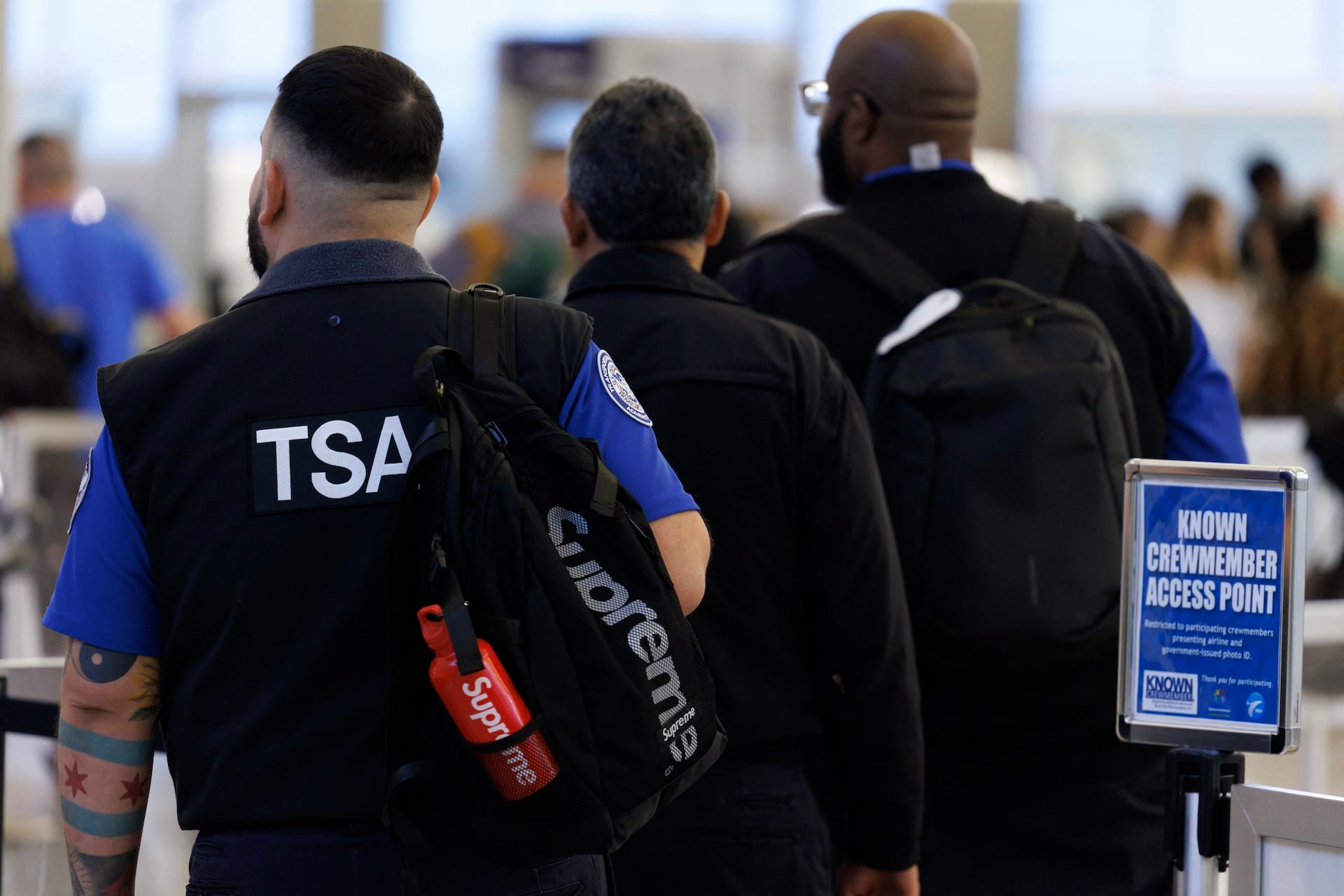 Transportation Security Administration (TSA) agents arrive to work at William P. Hobby Airport in Houston, Texas on March 10, 2026.
