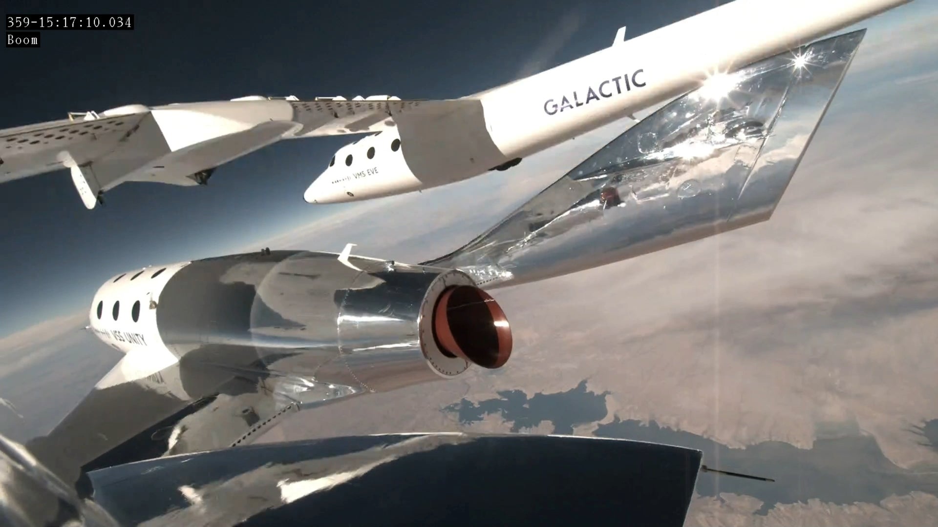 Virgin Galactic’s VSS Unity spacecraft separates from its launcher mothership on August 10, 2023, marking the first time a mother-daughter duo has flown into space together