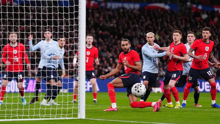 Dominic Calvert-Lewin misses a big chance against Uruguay