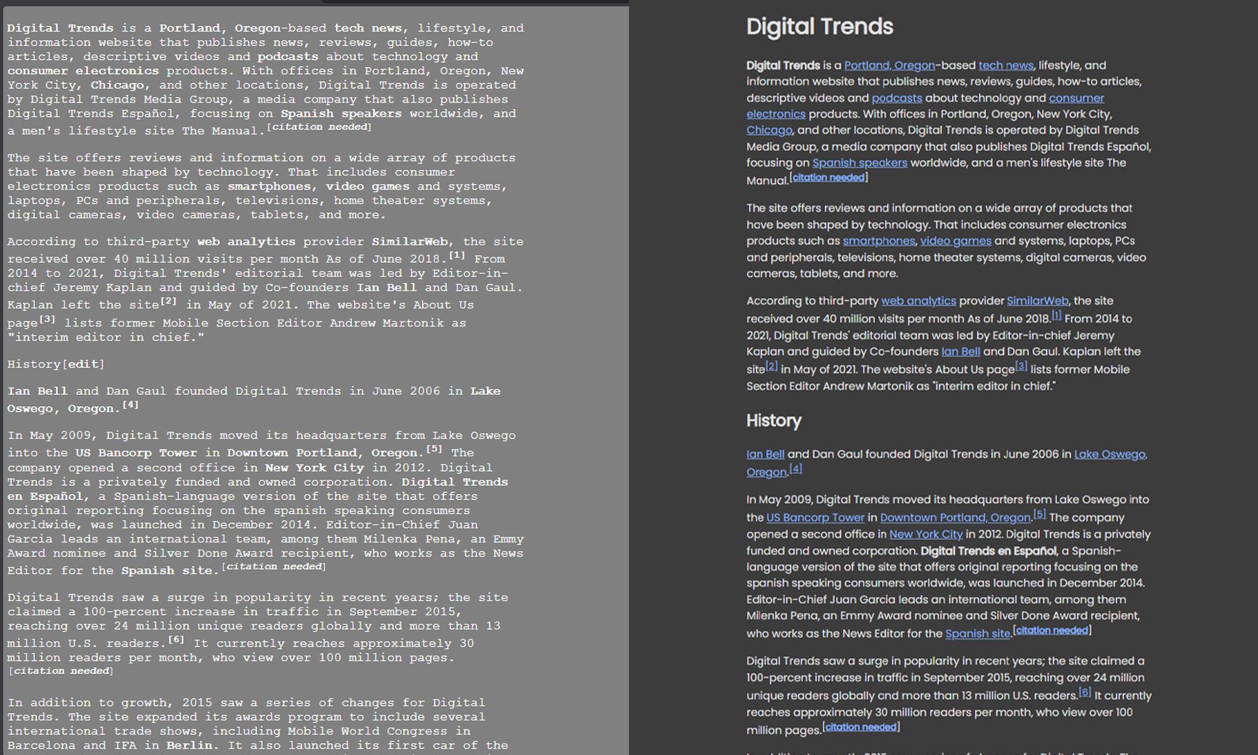 Textise vs Chrome Reader Mode