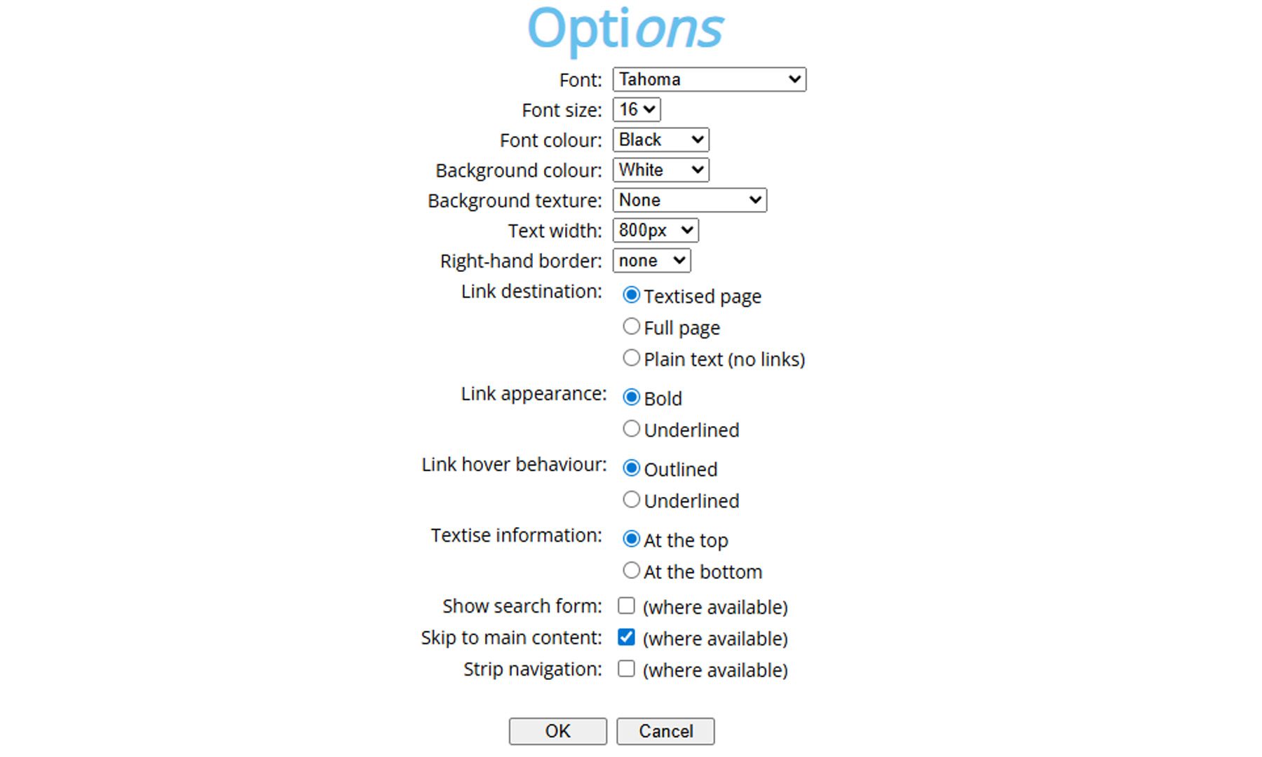 Textise Options