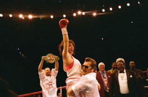 CHRISTY, Sydney Sweeney as Christy Martin (raised glove), Chad L. Coleman as Don King (front right), 2025. © Black Bear /Courtesy Everett Collection