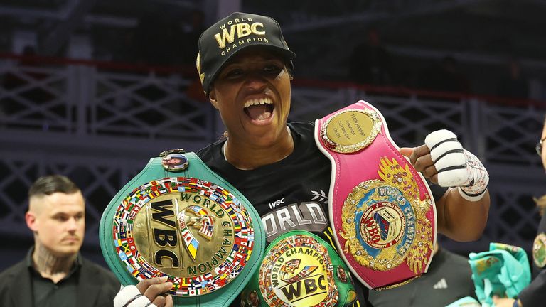 Caroline Dubois celebrates her win over Terri Harper 