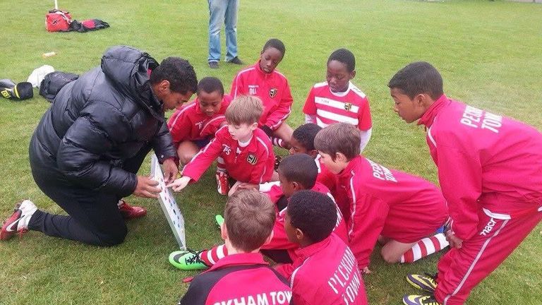 Charlton Under-21 coach Chris Lock in a training session with Peckham Town