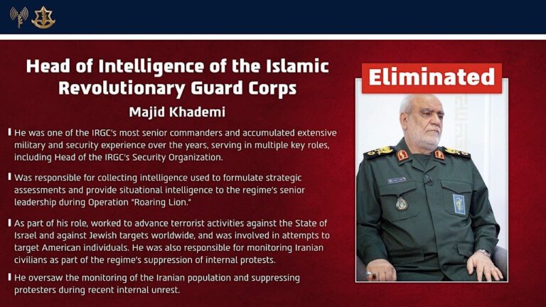 Majid Khademi, IRGC intelligence chief, killed in Israeli precision strike-Breaking News, Latest Updates