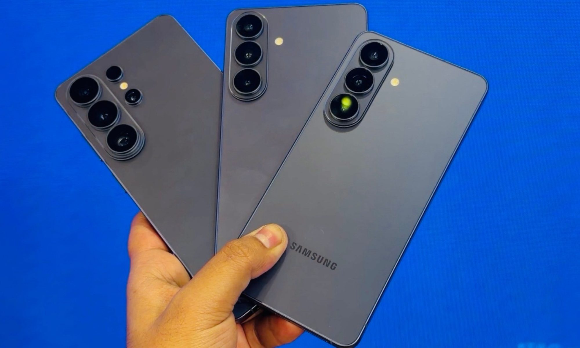 Picture of three Galaxy S26 series phones' back profile
