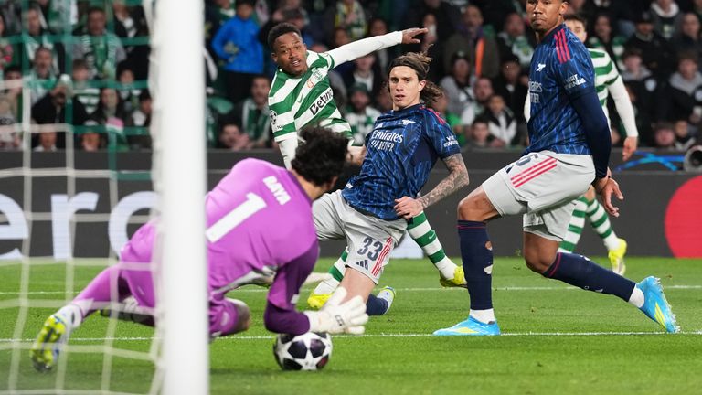 David Raya made five saves during the game in Lisbon