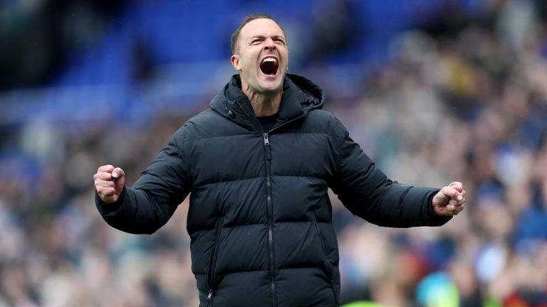 Birmingham boss Chris Davies celebrates after beating Wrexham