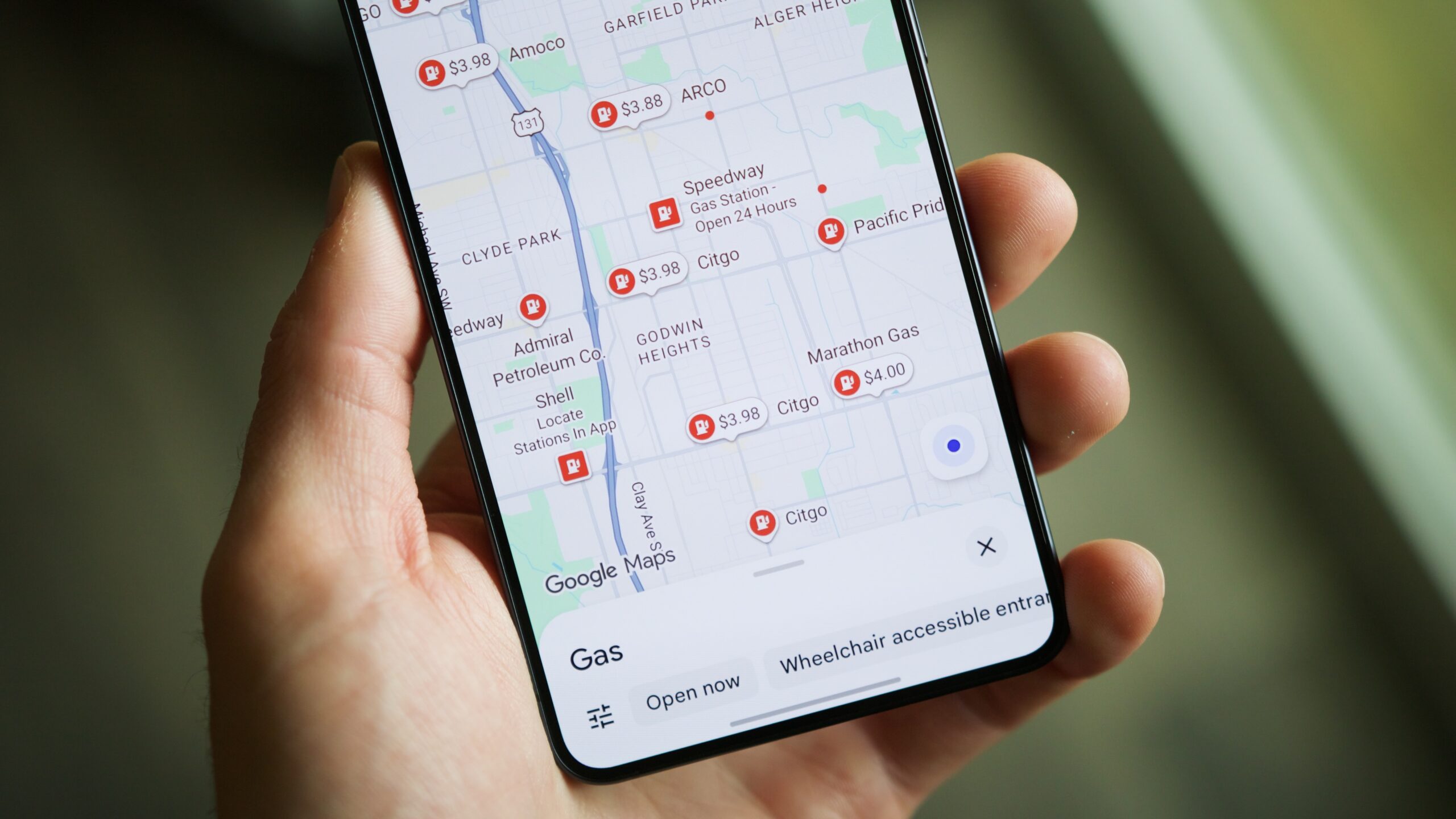 Google Maps showing numerous gas prices in an area.