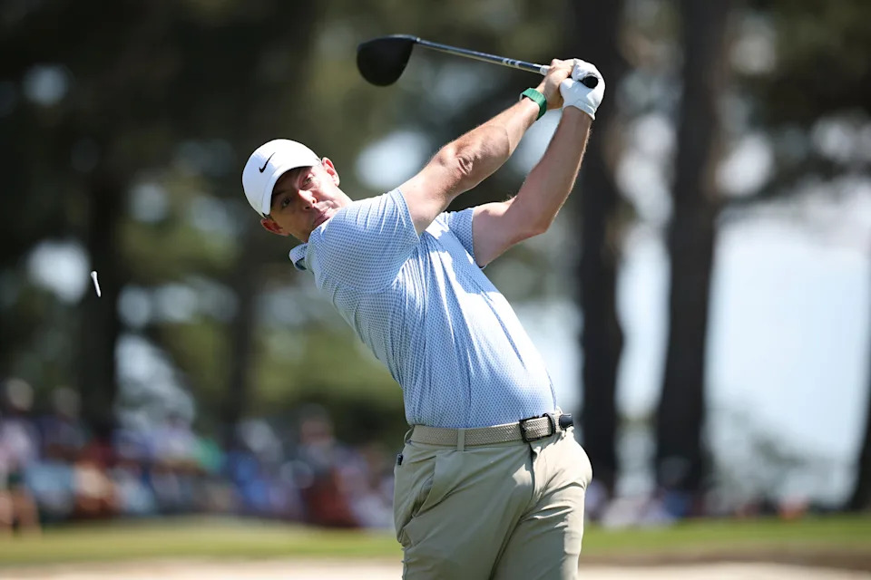 AUGUSTA, GEORGIA - APRIL 12: Rory McIlroy of Northern Ireland plays his shot from the third tee during the final round of the 2026 Masters Tournament at Augusta National Golf Club on April 12, 2026 in Augusta, Georgia. (Photo by Jared C. Tilton/Getty Images)