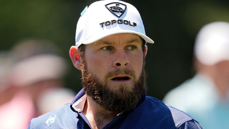 Tyrrell Hatton watches his tee shot on the sixth hole during the final round of The Masters 