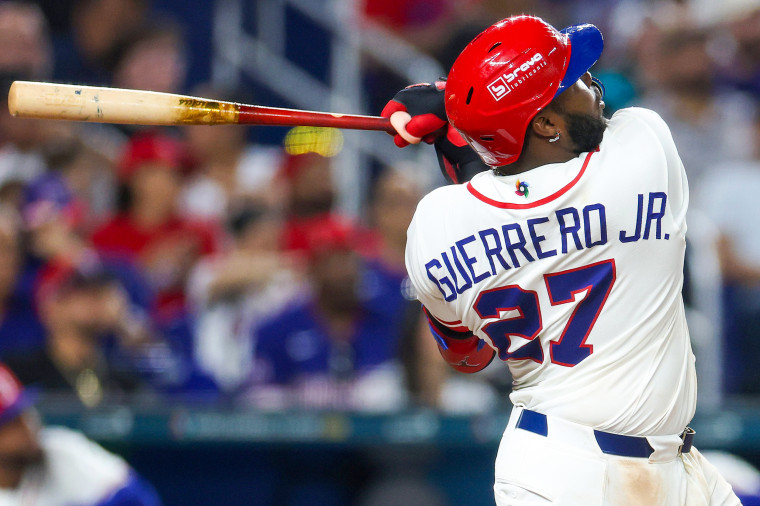Vladimir Guerrero Jr. of Team Dominican Republic at bat