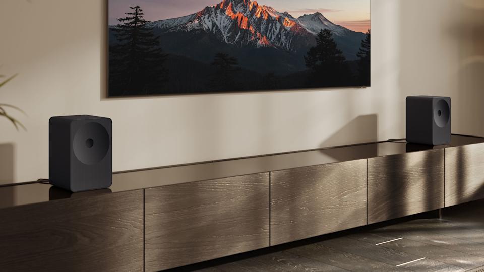 Two Music Studio 7 speakers being used with a TV