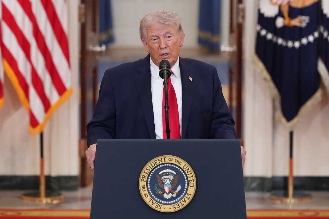 President Trump speaks from the White House on April 1. His stated goals for the Iran war look mostly unmet.